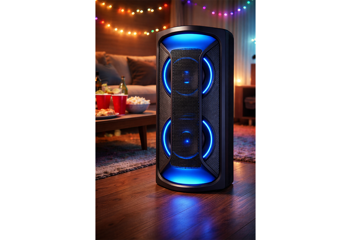 Απεικονίζεται το ηχείο σε εξωτερικό χώρο.